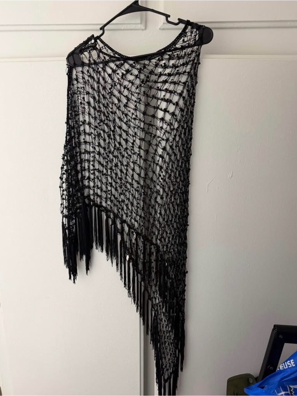 Black Crochet Fringe Poncho - Women Accessories